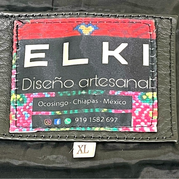ELKI Women’s Latin Designer Embroidered Black Leather Jacket Sz M Hispanic Artsy - Picture 4 of 16